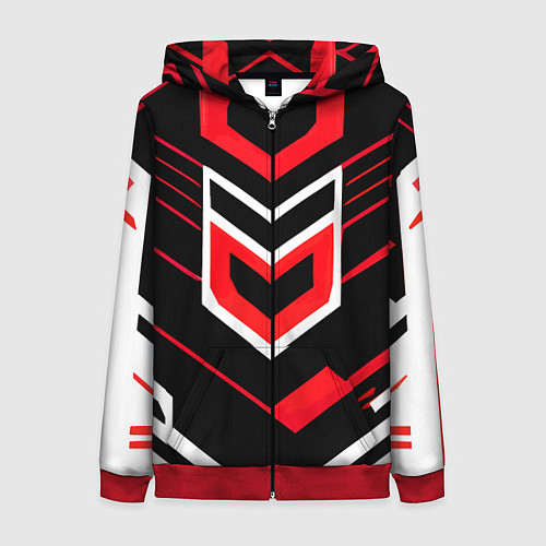 Женская толстовка на молнии Полосы и красно-белый шестиугольник / 3D-Красный – фото 1