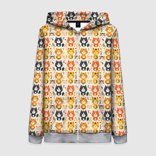 Женская толстовка на молнии Разноцветные котята ретро узор / 3D-Меланж – фото 1