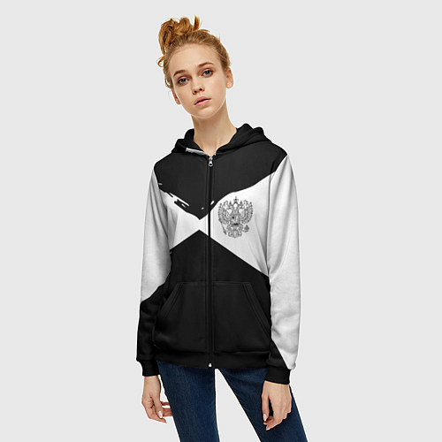 Женская толстовка на молнии Герб рф абстрактные краски / 3D-Черный – фото 3