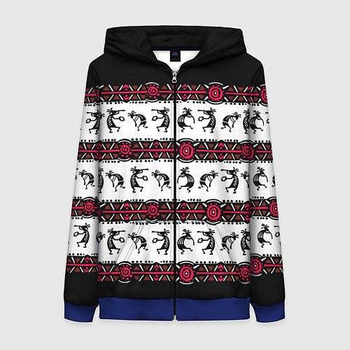 Женская толстовка на молнии Кокопелли индейцев хайда / 3D-Синий – фото 1