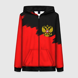 Толстовка на молнии женская Россия красные краски, цвет: 3D-черный