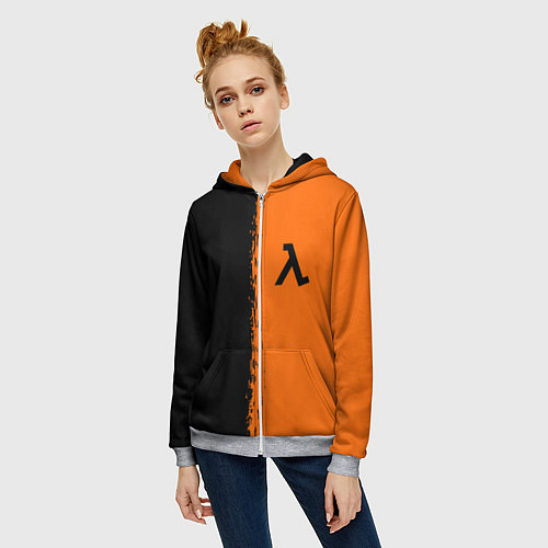 Женская толстовка на молнии Half life краски оранж / 3D-Меланж – фото 3