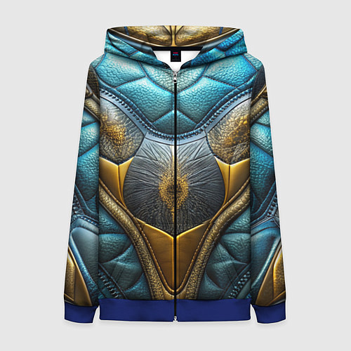 Женская толстовка на молнии Объемный футуристический текстурный костюм из кожи / 3D-Синий – фото 1
