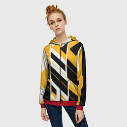 Толстовка на молнии женская Black and yellow stripes on a white background, цвет: 3D-красный — фото 2