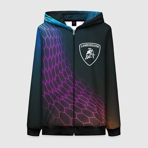 Женская толстовка на молнии Lamborghini neon hexagon / 3D-Черный – фото 1