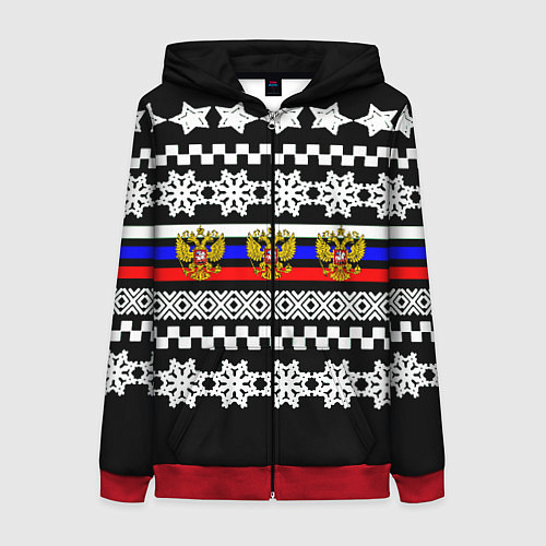 Женская толстовка на молнии Rusiia winter pattern / 3D-Красный – фото 1