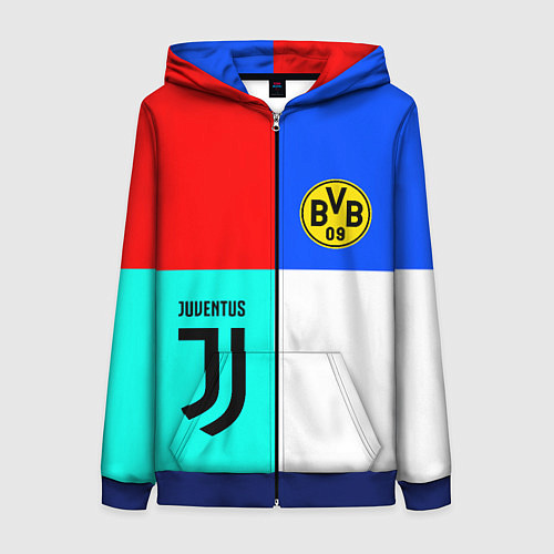 Женская толстовка на молнии Juventus x Borussia / 3D-Синий – фото 1