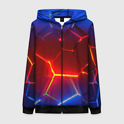 Толстовка на молнии женская Светящиеся лавой неоновые плиты в разломе, цвет: 3D-черный