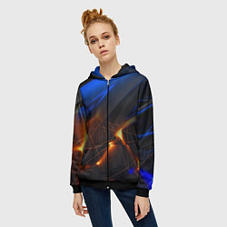 Толстовка на молнии женская Синяя абстракция с желтыми плитами, цвет: 3D-черный — фото 2