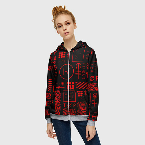 Женская толстовка на молнии Twenty one pilots pattern rock / 3D-Меланж – фото 3