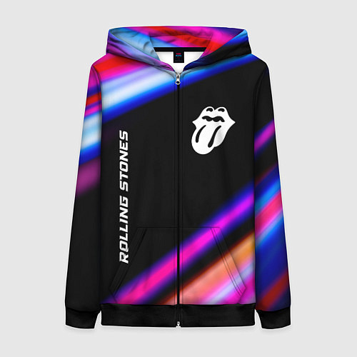 Женская толстовка на молнии Rolling Stones neon rock lights / 3D-Черный – фото 1