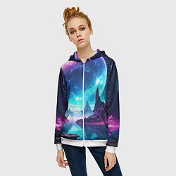 Толстовка на молнии женская Космический пейзаж - планеты, цвет: 3D-белый — фото 2