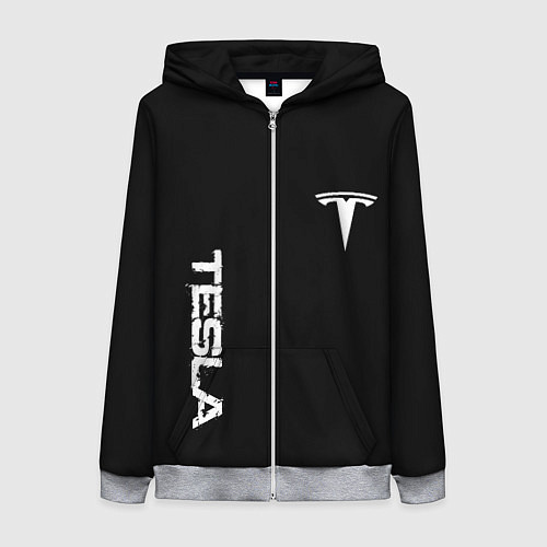 Женская толстовка на молнии Tesla logo white / 3D-Меланж – фото 1