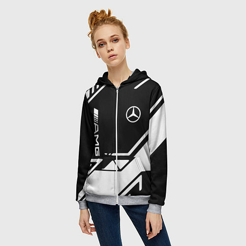 Женская толстовка на молнии Mercedes bens geometry / 3D-Меланж – фото 3