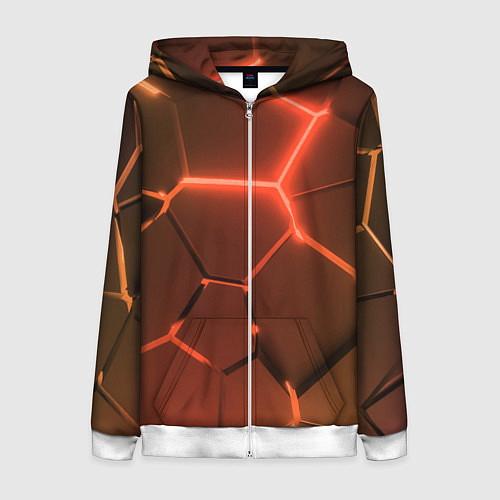 Женская толстовка на молнии Оранжевые неоновые плиты в разломе / 3D-Белый – фото 1
