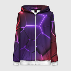 Женская толстовка на молнии Красно-фиолетовые неоновые плиты в разломе