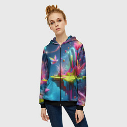 Толстовка на молнии женская Космическая фантазия - нейросеть, цвет: 3D-черный — фото 2
