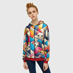 Толстовка на молнии женская Geometric pattern with kittens - ai art, цвет: 3D-красный — фото 2