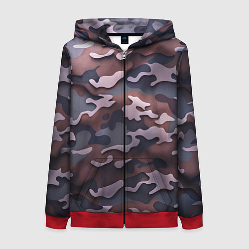 Женская толстовка на молнии Камуфляж-грязь / 3D-Красный – фото 1