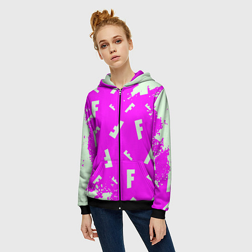 Женская толстовка на молнии Fortnite pattern pink / 3D-Черный – фото 3