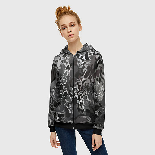 Женская толстовка на молнии Чёрно-серый абстракция / 3D-Черный – фото 3