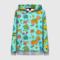 Женская толстовка на молнии Мультяшные животные каракули