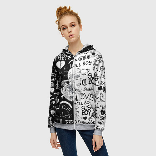 Женская толстовка на молнии Lii Peep pattern rap / 3D-Меланж – фото 3