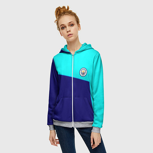 Женская толстовка на молнии Манчестер сити геометрия спорт / 3D-Меланж – фото 3