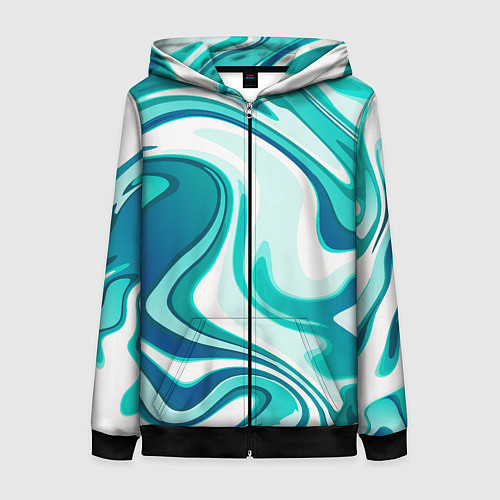 Женская толстовка на молнии Кислотно синий белый мраморный фон / 3D-Черный – фото 1