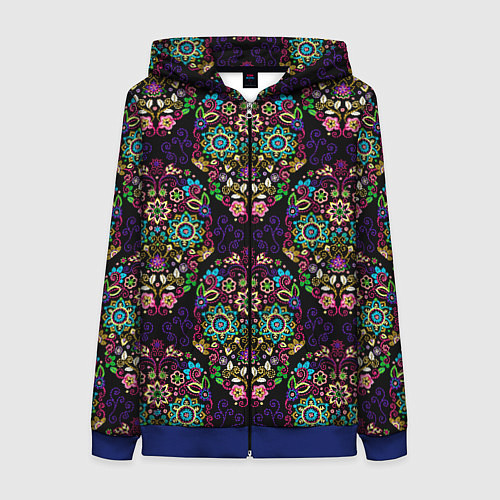 Женская толстовка на молнии Узорчатый черепной орнамент / 3D-Синий – фото 1