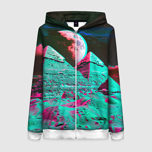 Женская толстовка на молнии Пирамиды и луна - стереоэффект / 3D-Белый – фото 1