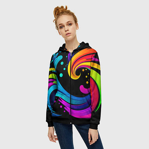 Женская толстовка на молнии Joy wave - ai art fantasy / 3D-Черный – фото 3