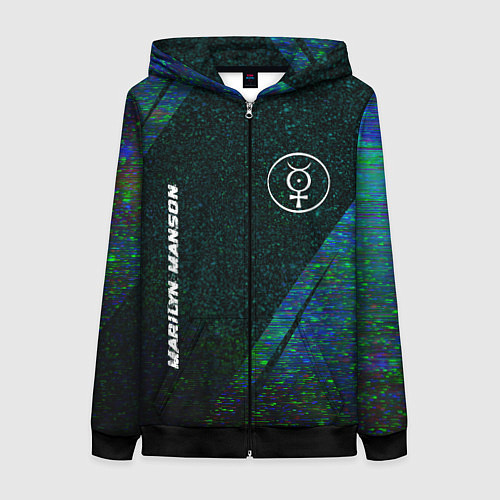 Женская толстовка на молнии Marilyn Manson glitch blue / 3D-Черный – фото 1