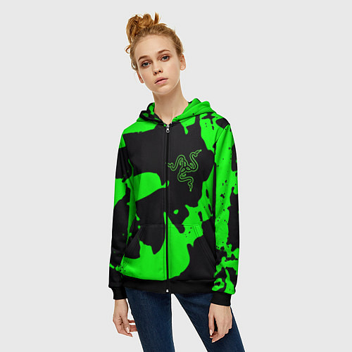 Женская толстовка на молнии Razer кислотный стиль краски / 3D-Черный – фото 3