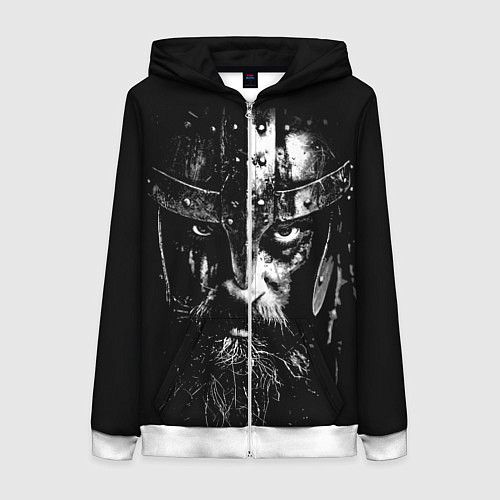 Женская толстовка на молнии Суровый викинг в железном шлеме / 3D-Белый – фото 1