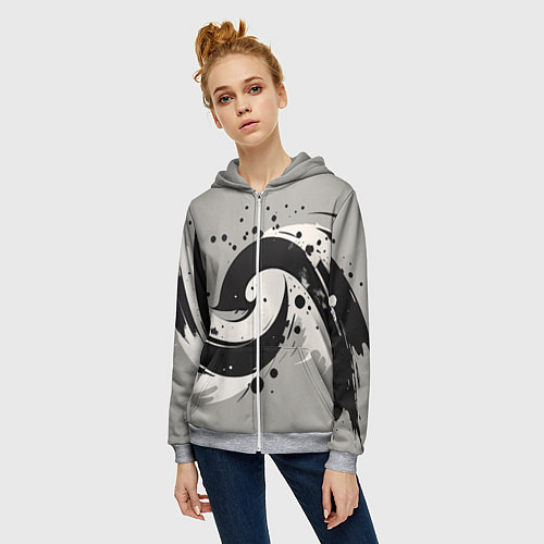 Женская толстовка на молнии Инь-янь абстракция - нейроарт / 3D-Меланж – фото 3