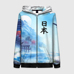 Толстовка на молнии женская Японский морской пейзаж - нейроарт, цвет: 3D-черный