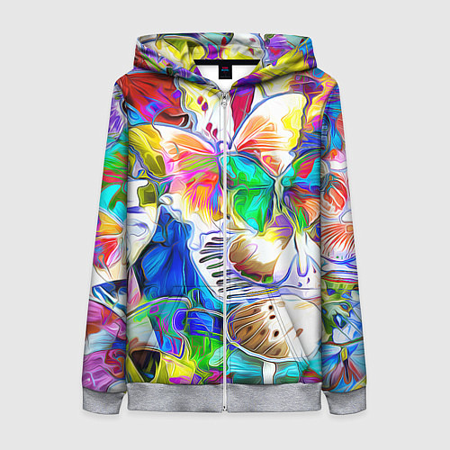 Женская толстовка на молнии Живописные бабочки / 3D-Меланж – фото 1