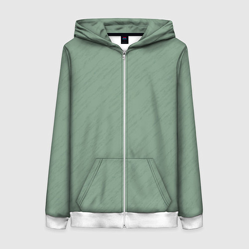 Женская толстовка на молнии Текстура пыльно-зелёный однотонный / 3D-Белый – фото 1