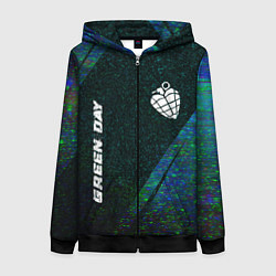 Толстовка на молнии женская Green Day glitch blue, цвет: 3D-черный
