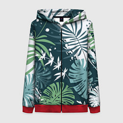Толстовка на молнии женская Листья тропических джунглей абстракция, цвет: 3D-красный