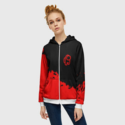 Толстовка на молнии женская Among us красные краски, цвет: 3D-белый — фото 2