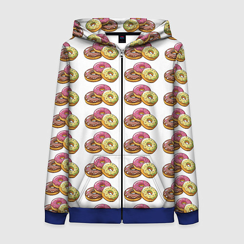 Женская толстовка на молнии Пончики-фастфуд паттерн / 3D-Синий – фото 1