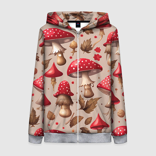 Женская толстовка на молнии Грибные шляпки мухоморов / 3D-Меланж – фото 1