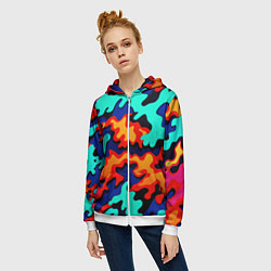 Толстовка на молнии женская Разноцветный кислотный камуфляж, цвет: 3D-белый — фото 2