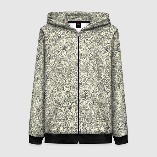 Женская толстовка на молнии Смайл и человечки / 3D-Черный – фото 1