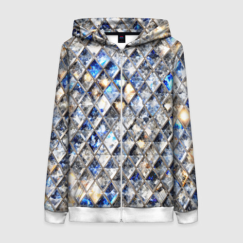 Женская толстовка на молнии Хрустальные кристаллы - бриллиантовый блеск / 3D-Белый – фото 1