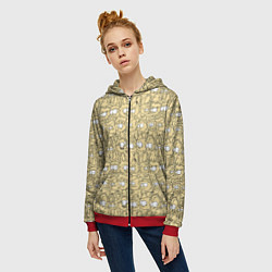 Толстовка на молнии женская Дудл человечки носатые - паттерн, цвет: 3D-красный — фото 2