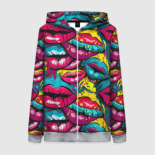 Женская толстовка на молнии Граффити губы женские с блеском / 3D-Меланж – фото 1