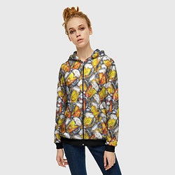Толстовка на молнии женская Граффити пиво пенное, цвет: 3D-черный — фото 2